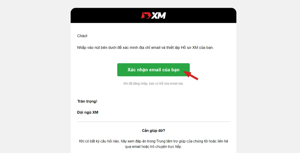 Nhấp vào “Verify Email” để xác minh tài khoản XM