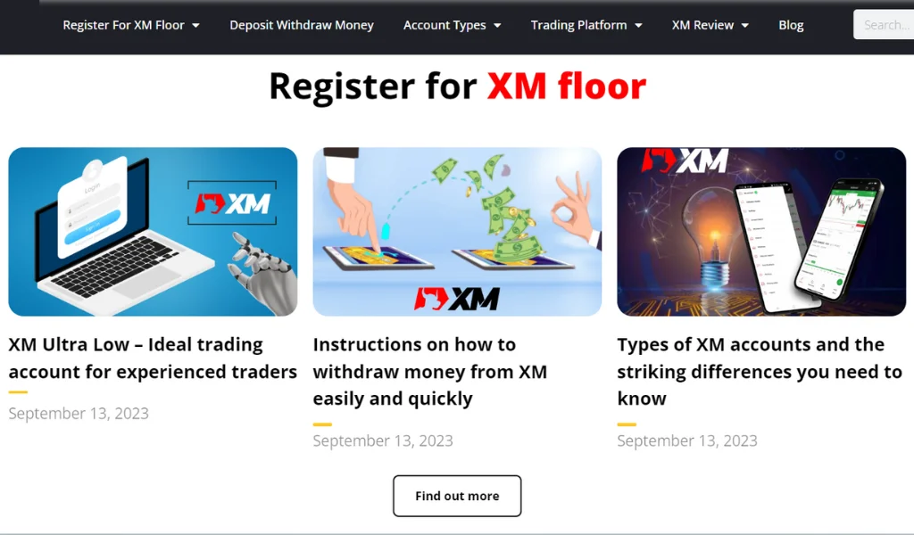 Giao diện của trang web XM Trading